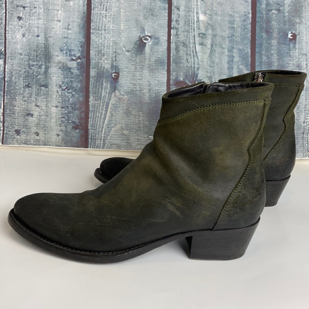 Pantanetti Italian Leather Booties, Dark Green, Size 39 (9)